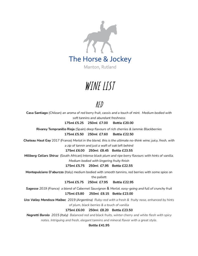 Explore the Horse & Jockey Hotel Menu Manton